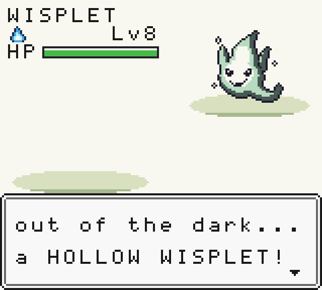 A battle against a Hollow Wisplet