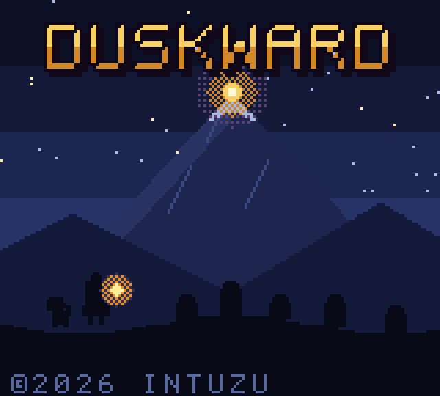 Duskward title screen: a lantern-lit mountain under the stars